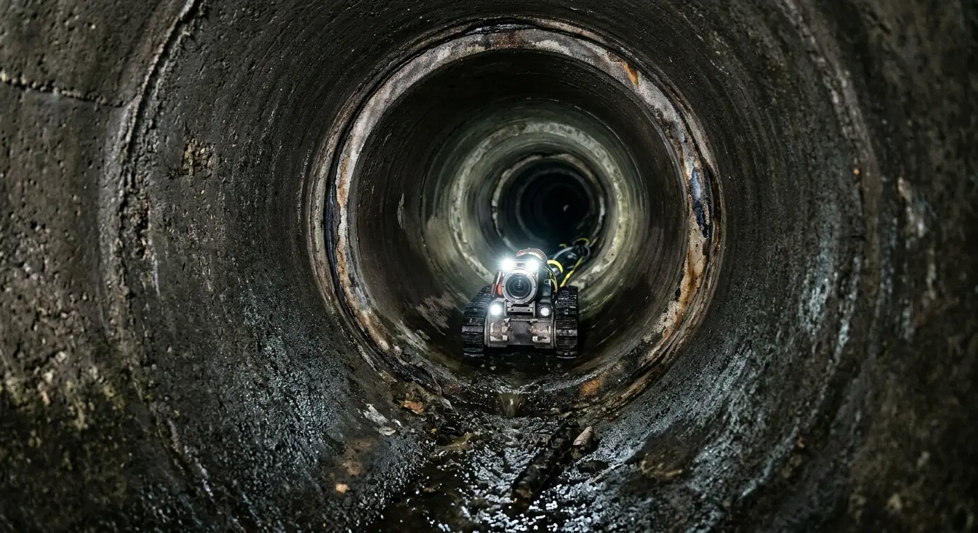 Robotic sewer camera inspecting pipe interior for Sewer Line Cleaning in Keyport