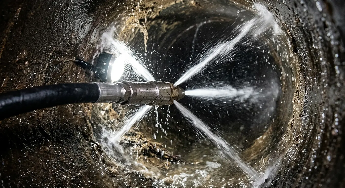 High-pressure hydro jetting nozzle cleaning sewer pipe for Sewer Line Relining in Keyport
